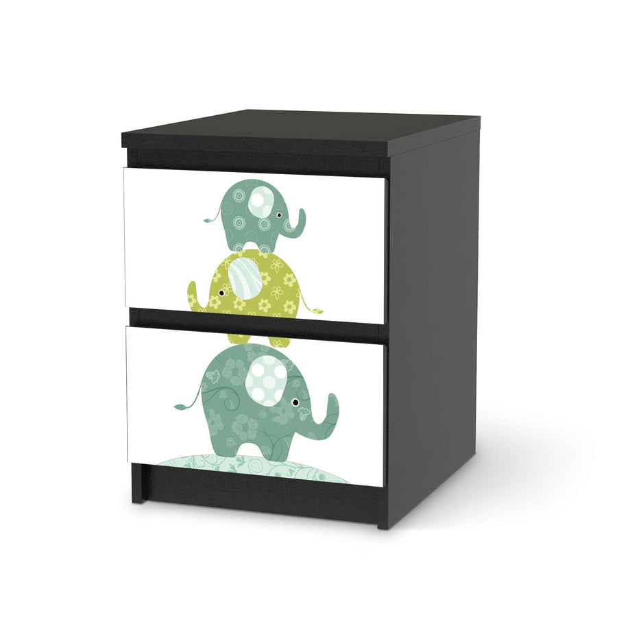 Möbelfolie Elephants - IKEA Malm Kommode 2 Schubladen - schwarz