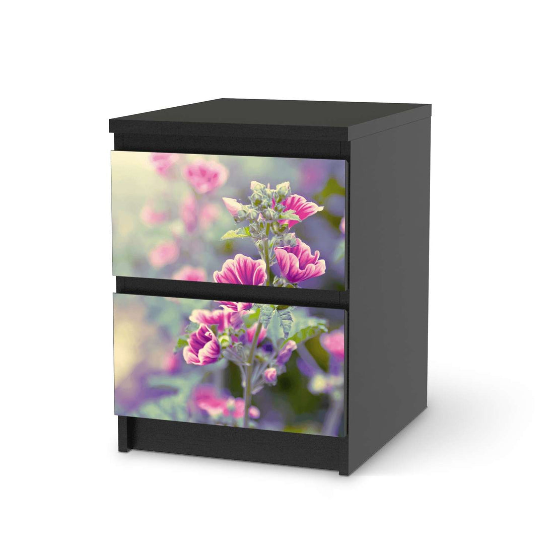 Möbelfolie Flower Gaze - IKEA Malm Kommode 2 Schubladen - schwarz