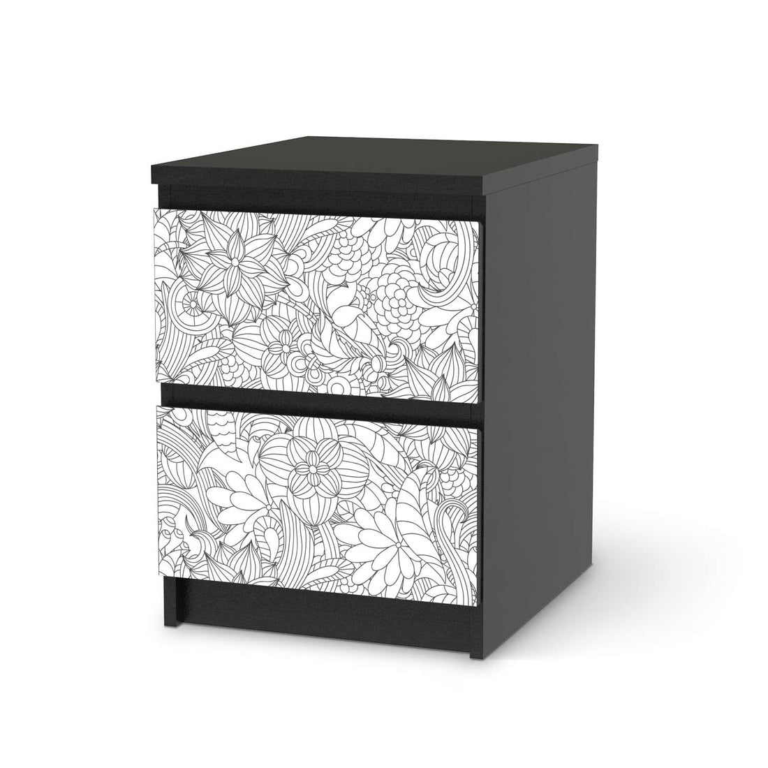 Möbelfolie Flower Lines 2 - IKEA Malm Kommode 2 Schubladen - schwarz