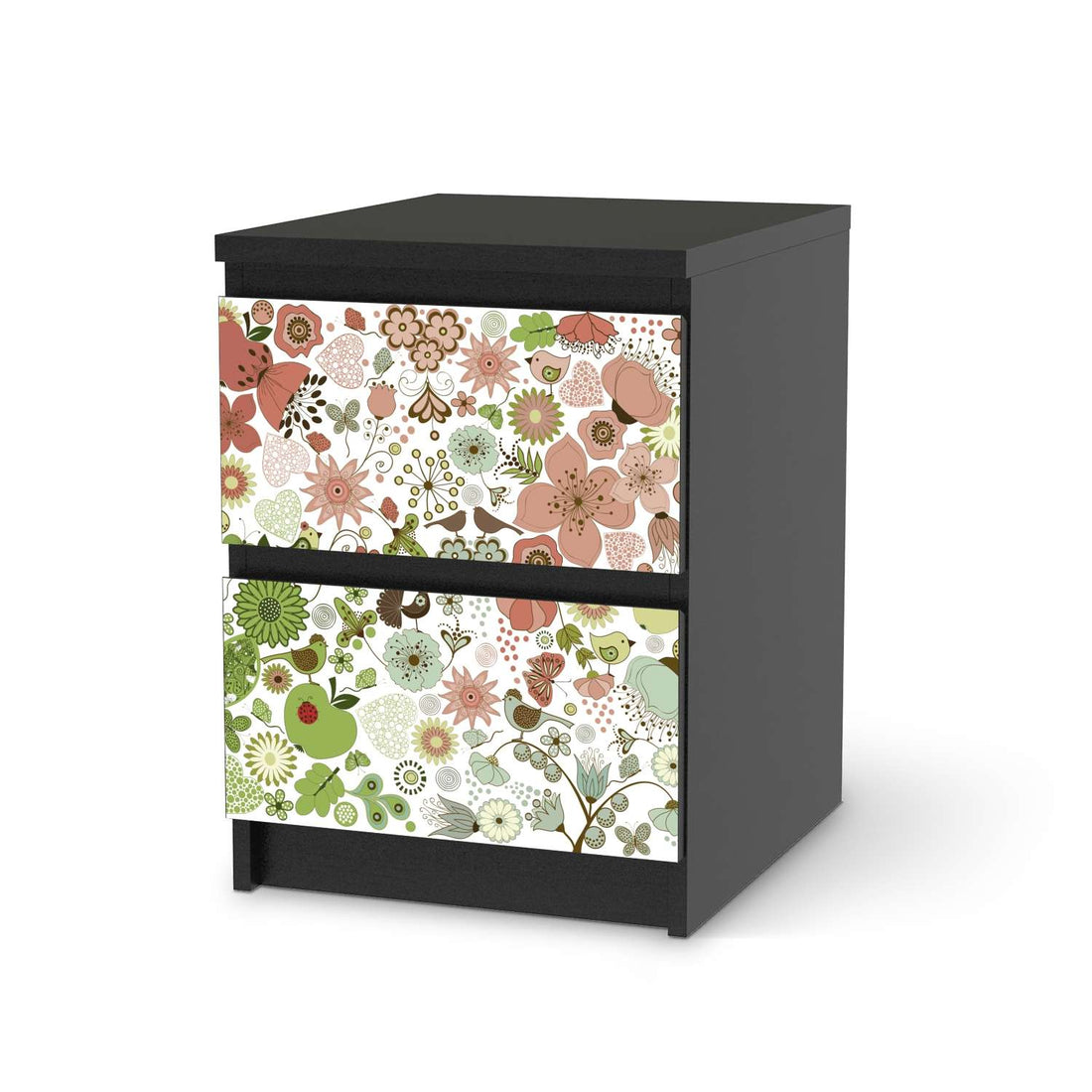 Möbelfolie Flower Pattern - IKEA Malm Kommode 2 Schubladen - schwarz