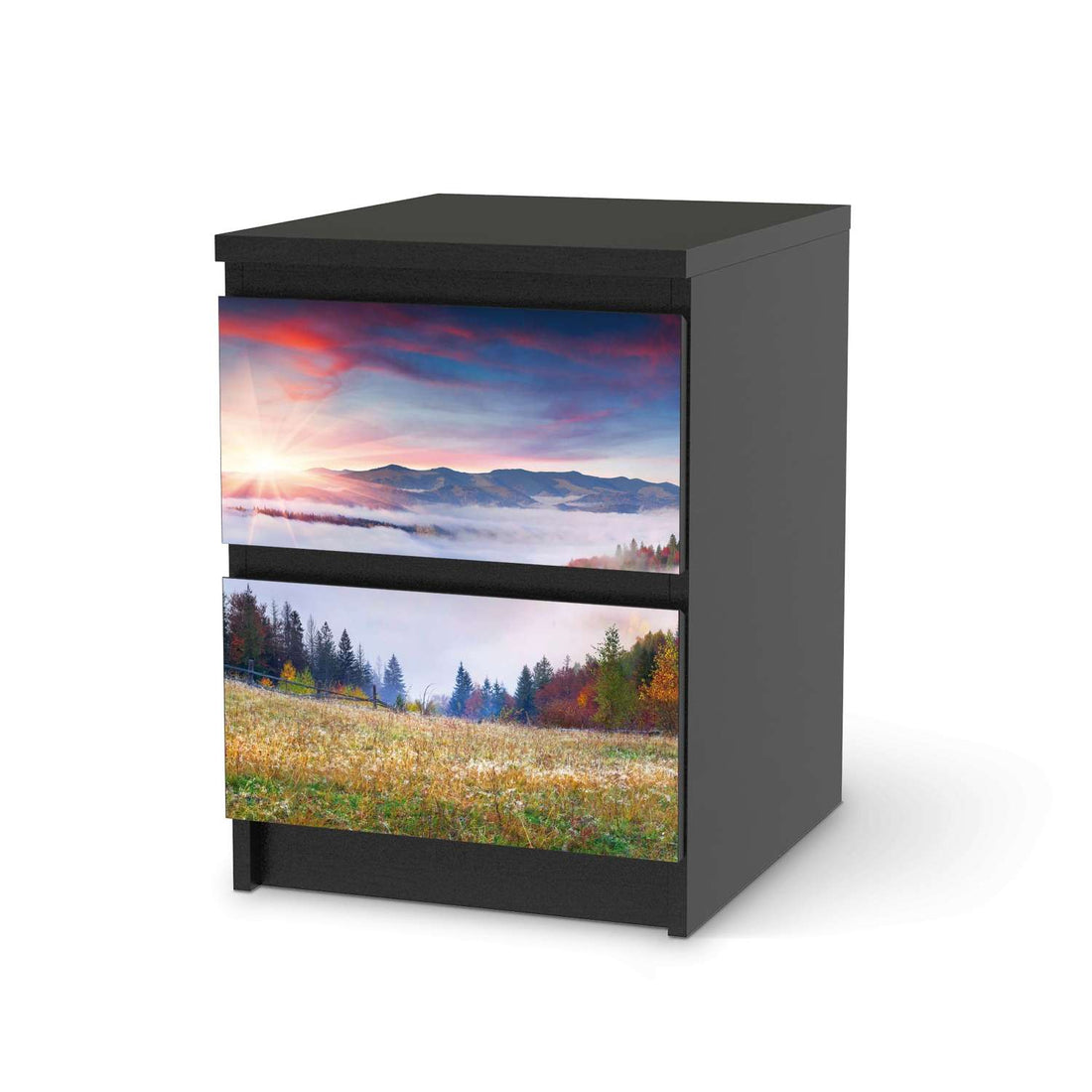Möbelfolie Herbstwald - IKEA Malm Kommode 2 Schubladen - schwarz