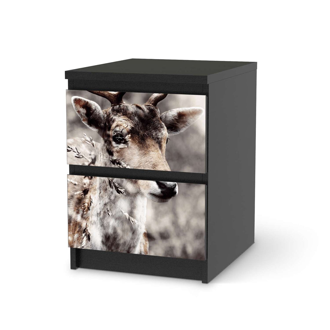 Möbelfolie Hirsch - IKEA Malm Kommode 2 Schubladen - schwarz