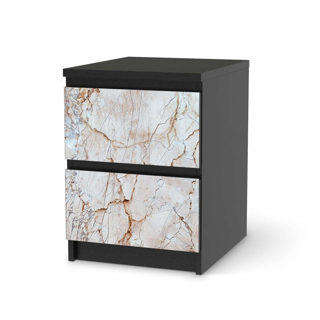 Möbelfolie Marmor rosa - IKEA Malm Kommode 2 Schubladen - schwarz