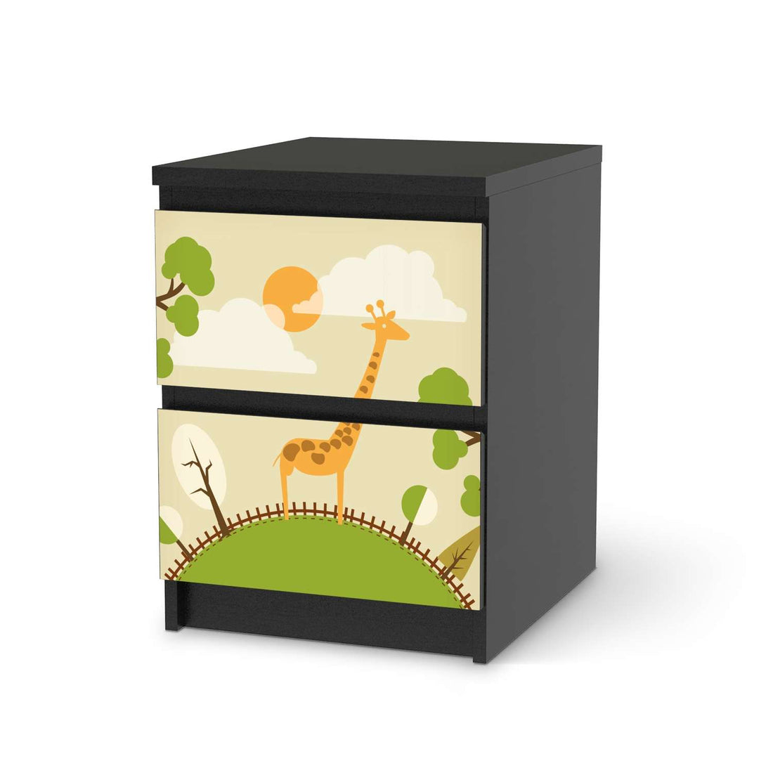 Möbelfolie Mountain Giraffe - IKEA Malm Kommode 2 Schubladen - schwarz