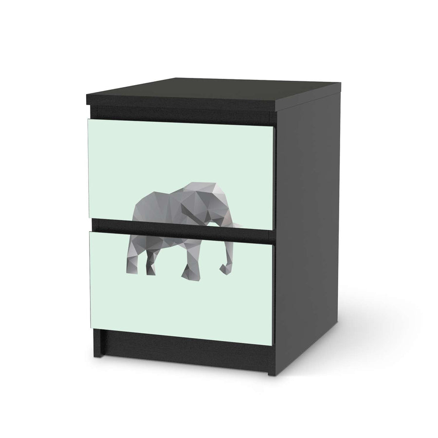 Möbelfolie Origami Elephant - IKEA Malm Kommode 2 Schubladen - schwarz