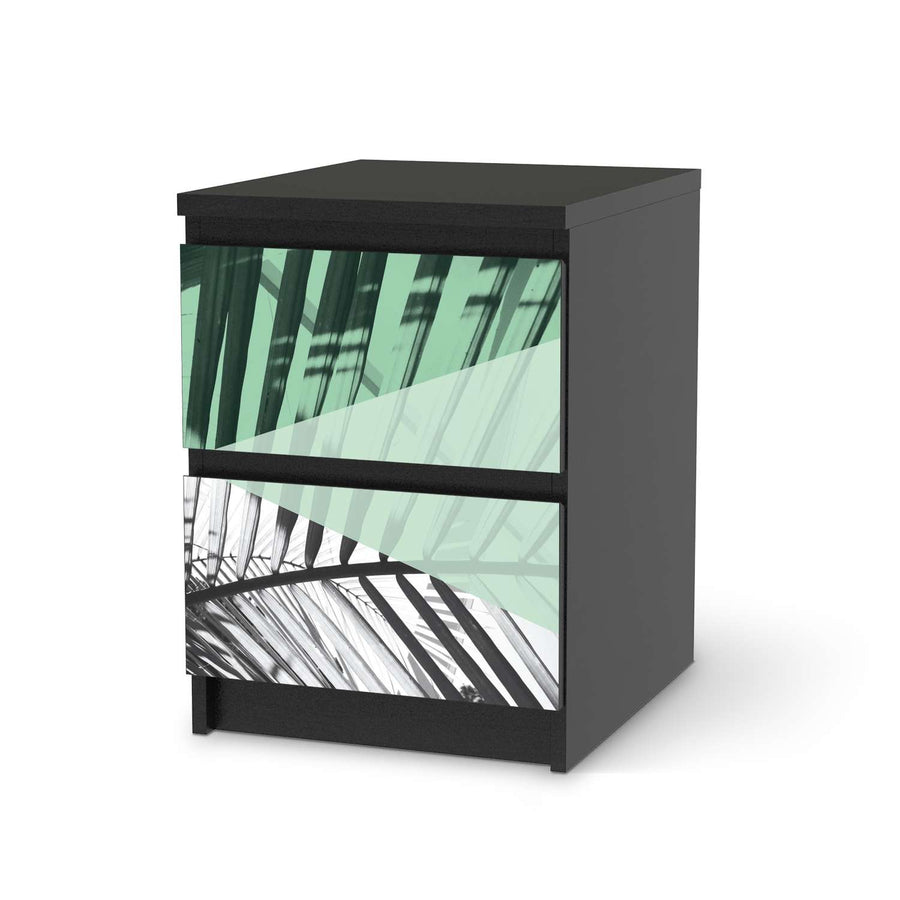 Möbelfolie Palmen mint - IKEA Malm Kommode 2 Schubladen - schwarz