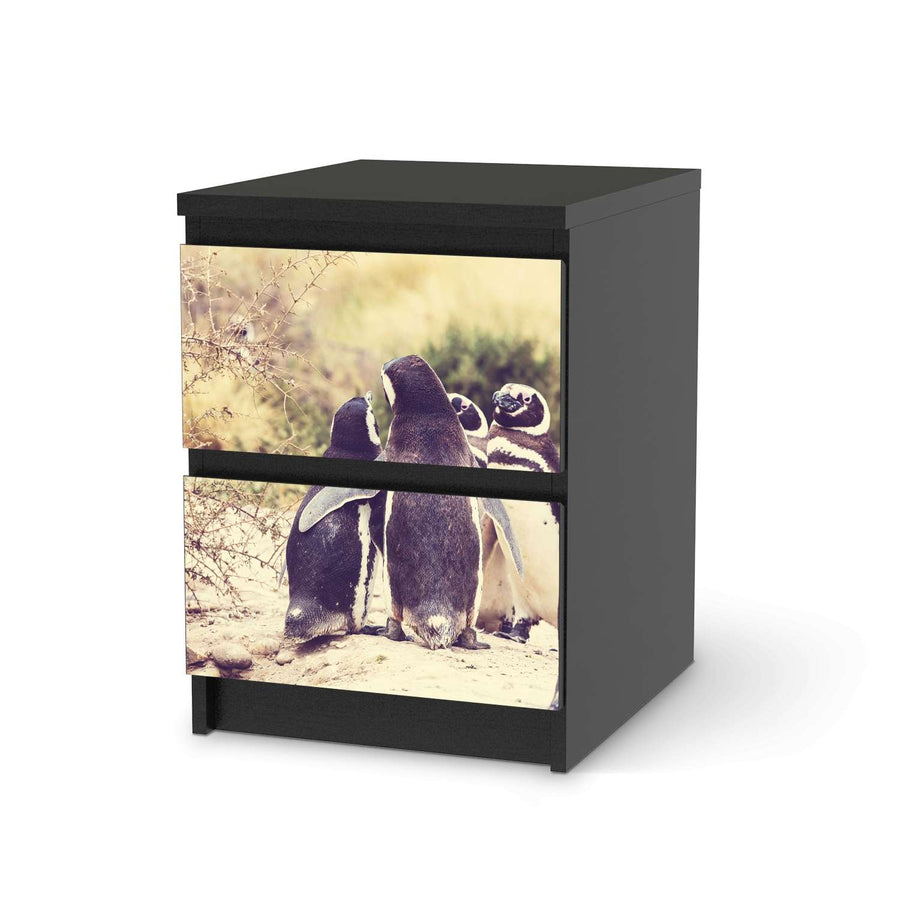 Möbelfolie Pingu Friendship - IKEA Malm Kommode 2 Schubladen - schwarz