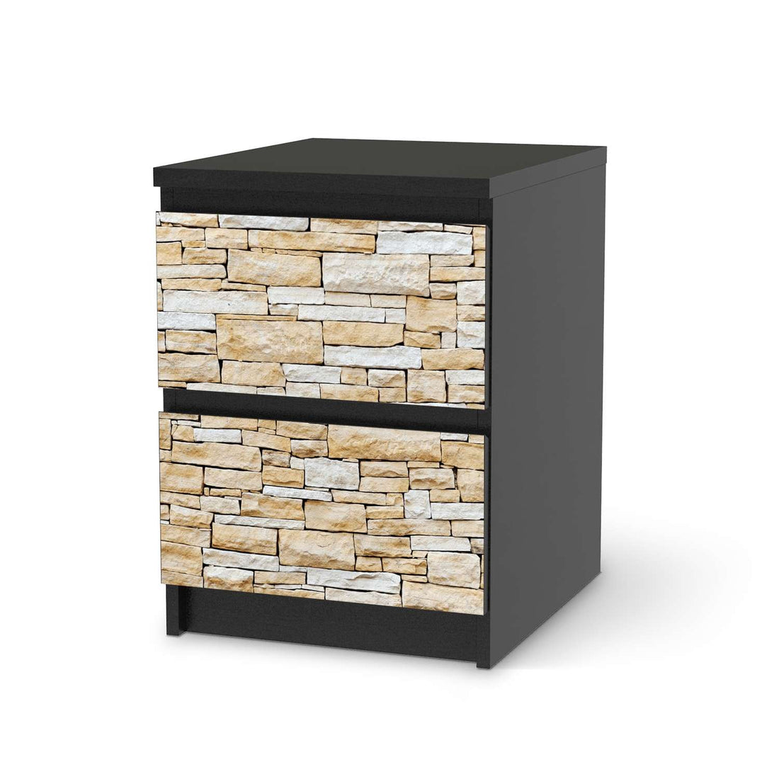 Möbelfolie Sandstein - IKEA Malm Kommode 2 Schubladen - schwarz
