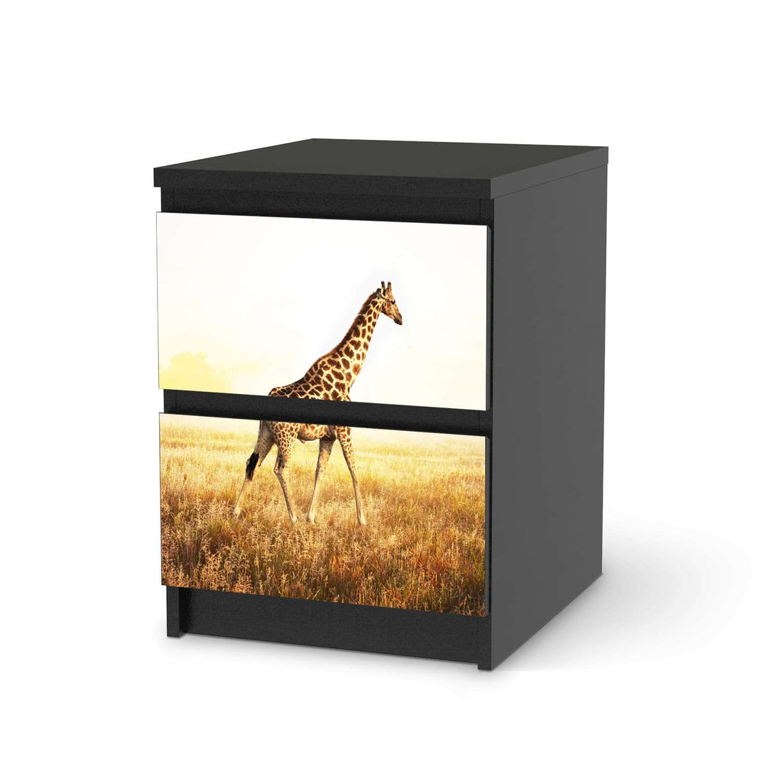 Möbelfolie Savanna Giraffe - IKEA Malm Kommode 2 Schubladen - schwarz