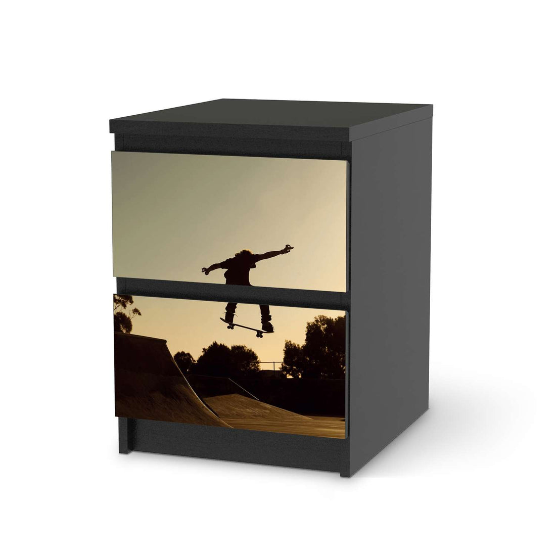 Möbelfolie Skater - IKEA Malm Kommode 2 Schubladen - schwarz