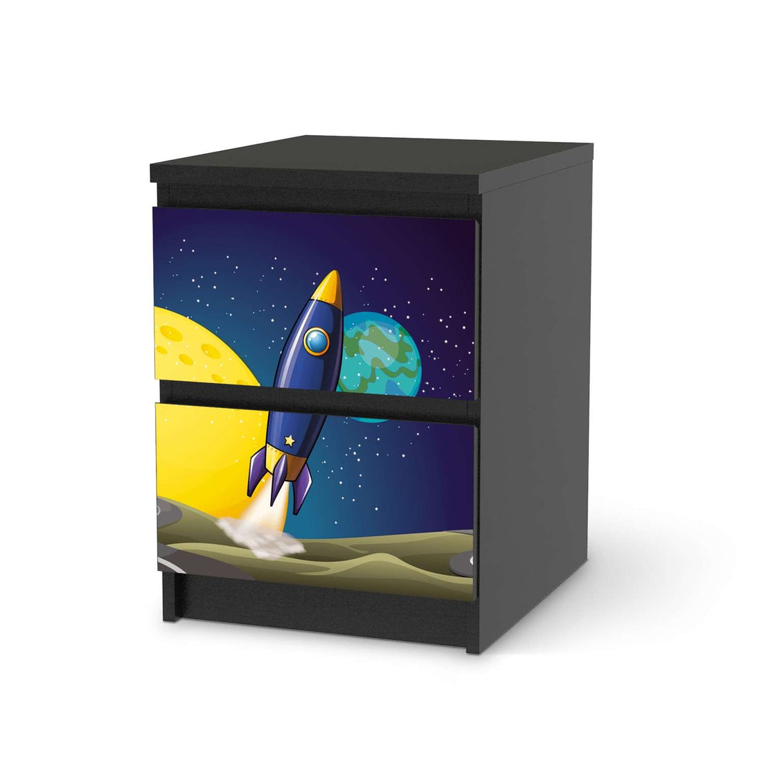 Möbelfolie Space Rocket - IKEA Malm Kommode 2 Schubladen - schwarz