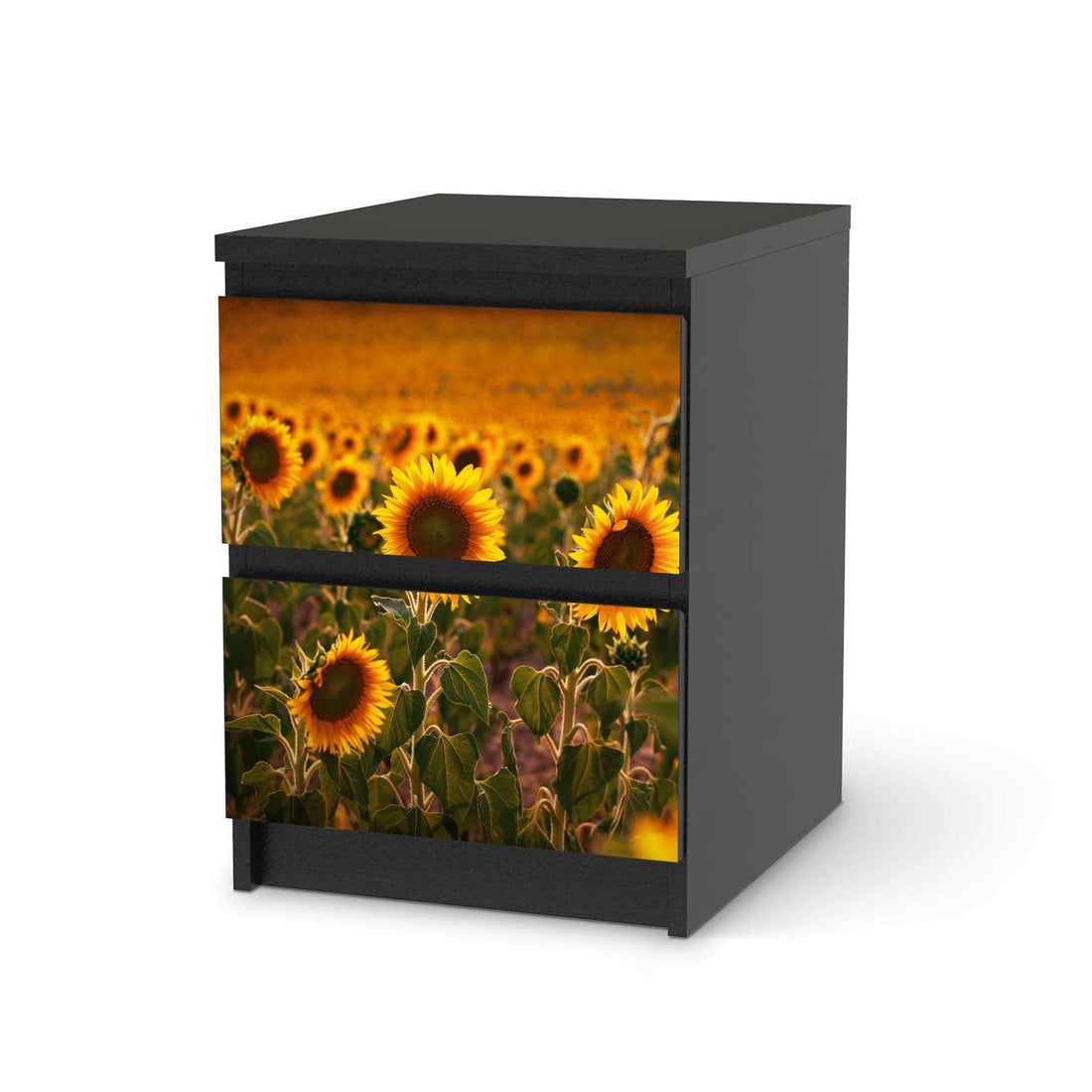 Möbelfolie Sunflowers - IKEA Malm Kommode 2 Schubladen - schwarz
