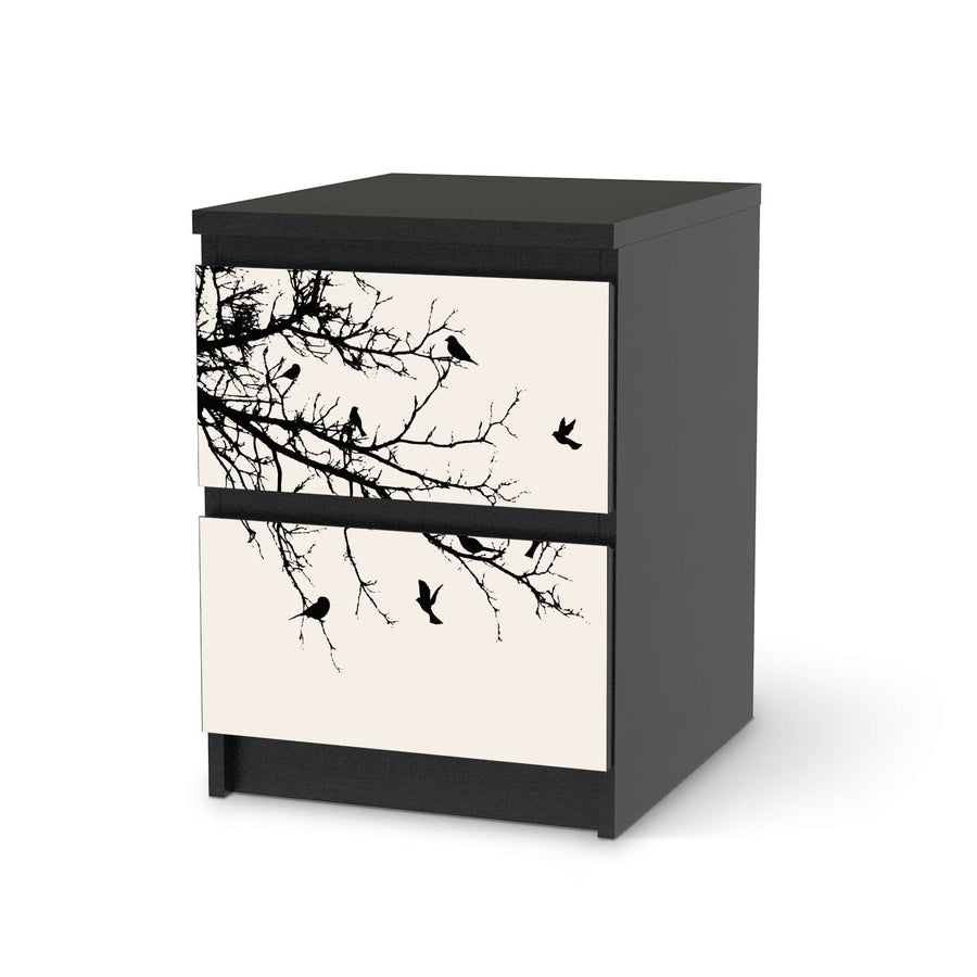 Möbelfolie Tree and Birds 1 - IKEA Malm Kommode 2 Schubladen - schwarz