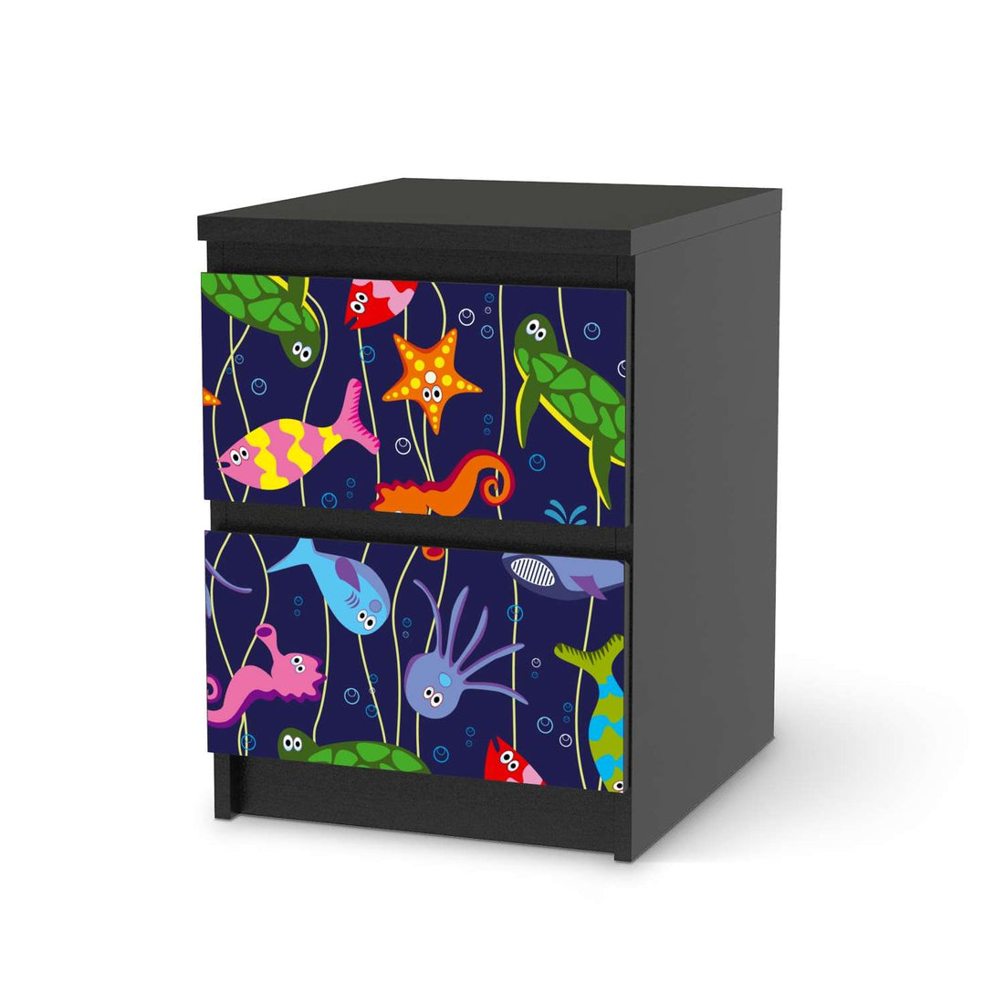 Möbelfolie Underwater Life - IKEA Malm Kommode 2 Schubladen - schwarz