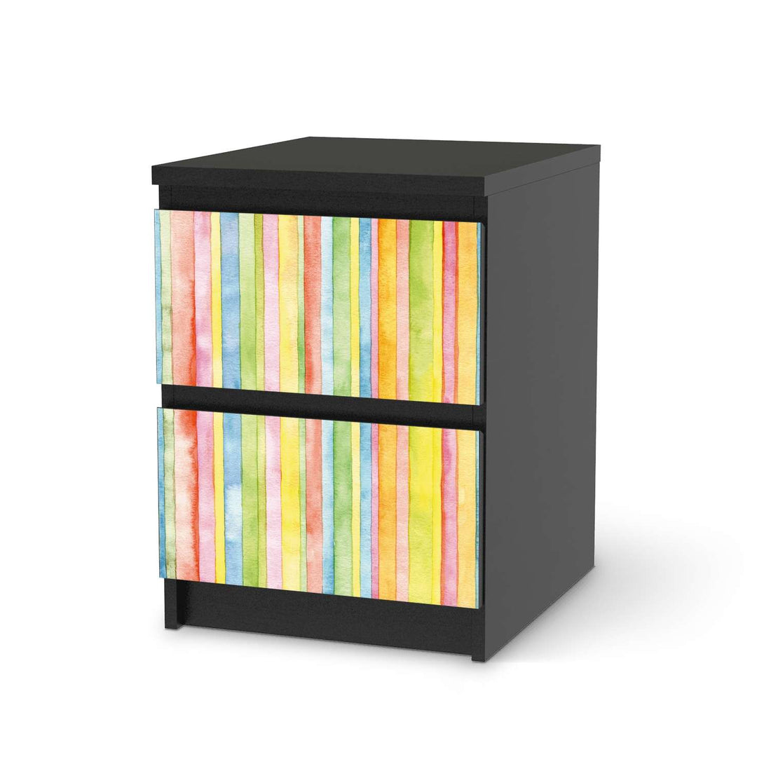 Möbelfolie Watercolor Stripes - IKEA Malm Kommode 2 Schubladen - schwarz