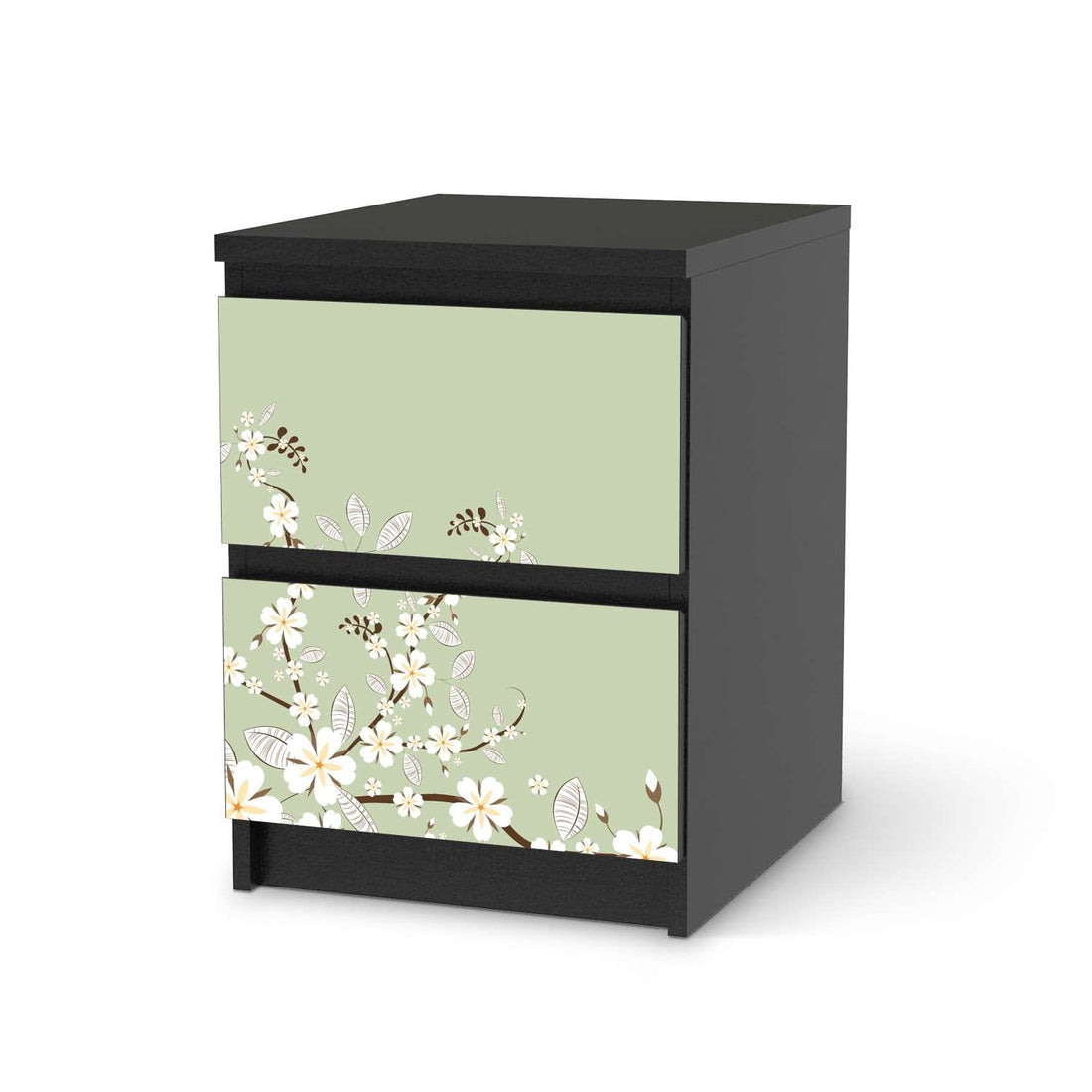 Möbelfolie White Blossoms - IKEA Malm Kommode 2 Schubladen - schwarz