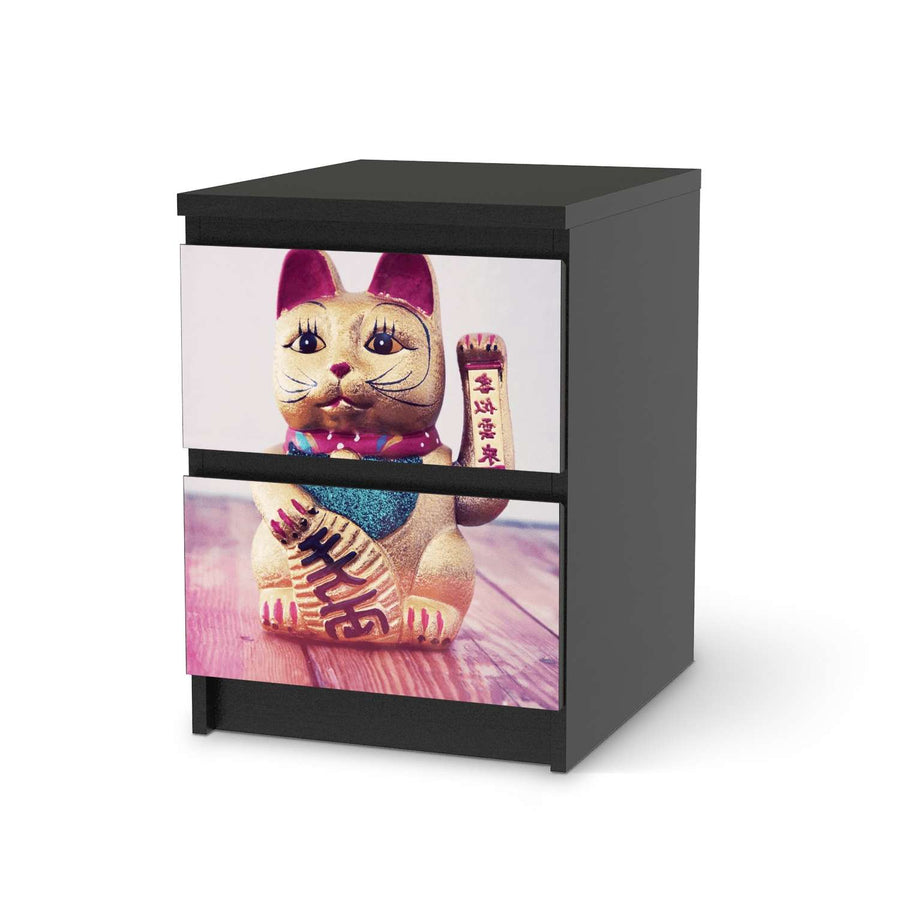 Möbelfolie Winkekatze - IKEA Malm Kommode 2 Schubladen - schwarz