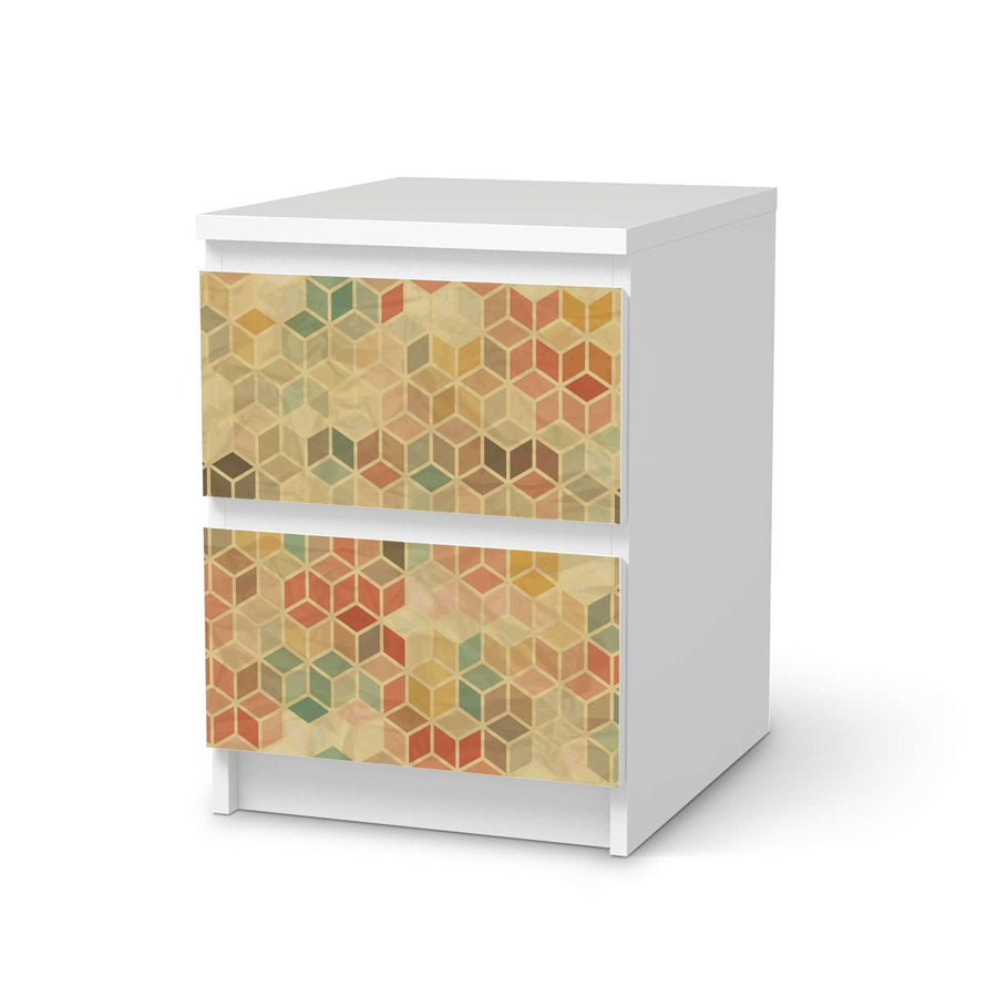 Möbelfolie 3D Retro - IKEA Malm Kommode 2 Schubladen  - weiss