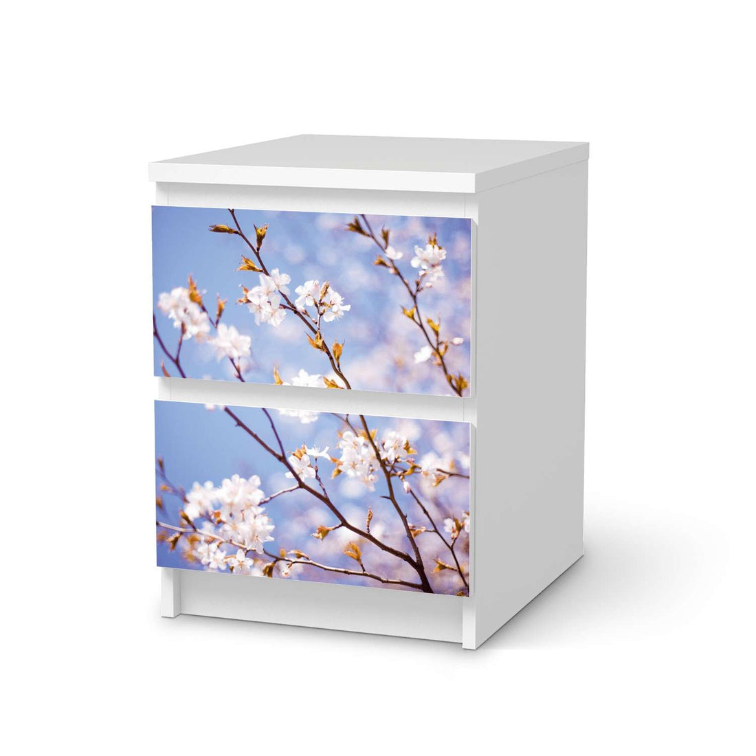 Möbelfolie Apple Blossoms - IKEA Malm Kommode 2 Schubladen  - weiss