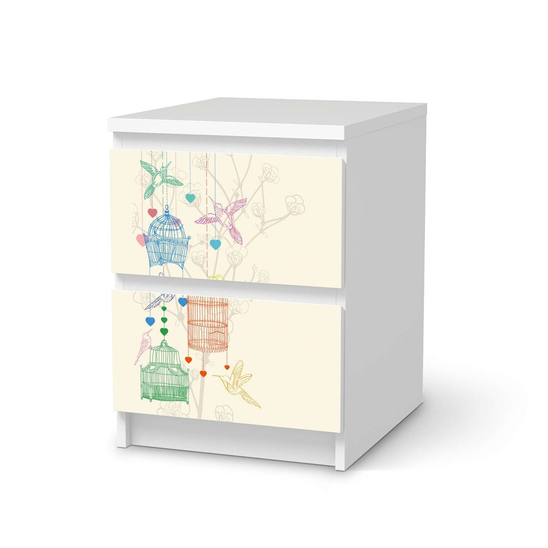 Möbelfolie Birdcage - IKEA Malm Kommode 2 Schubladen  - weiss