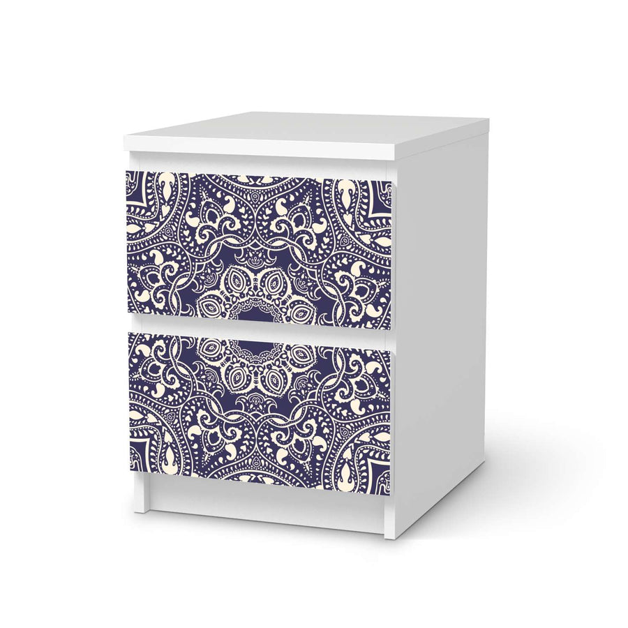 Möbelfolie Blue Mandala - IKEA Malm Kommode 2 Schubladen  - weiss