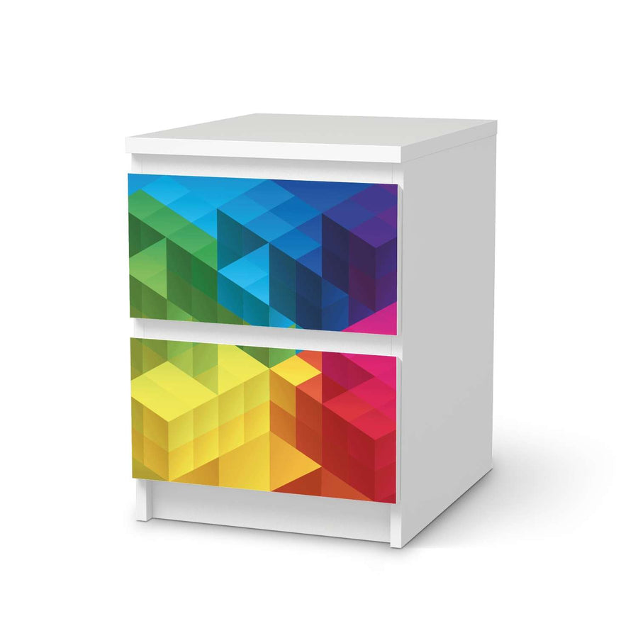Möbelfolie Colored Cubes - IKEA Malm Kommode 2 Schubladen  - weiss