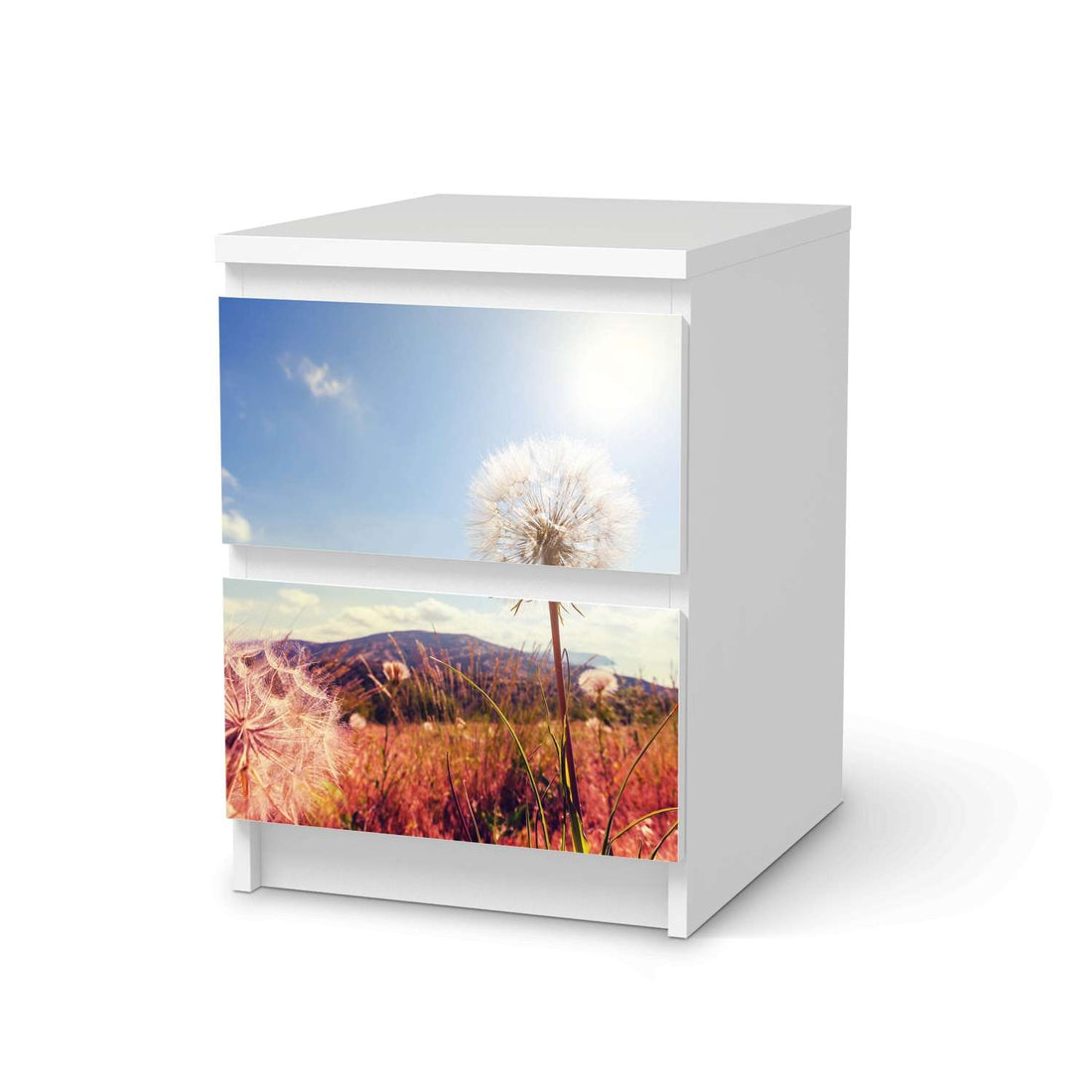 Möbelfolie Dandelion - IKEA Malm Kommode 2 Schubladen  - weiss