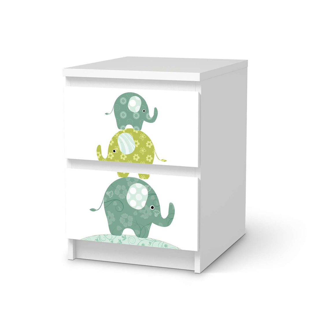 Möbelfolie Elephants - IKEA Malm Kommode 2 Schubladen  - weiss
