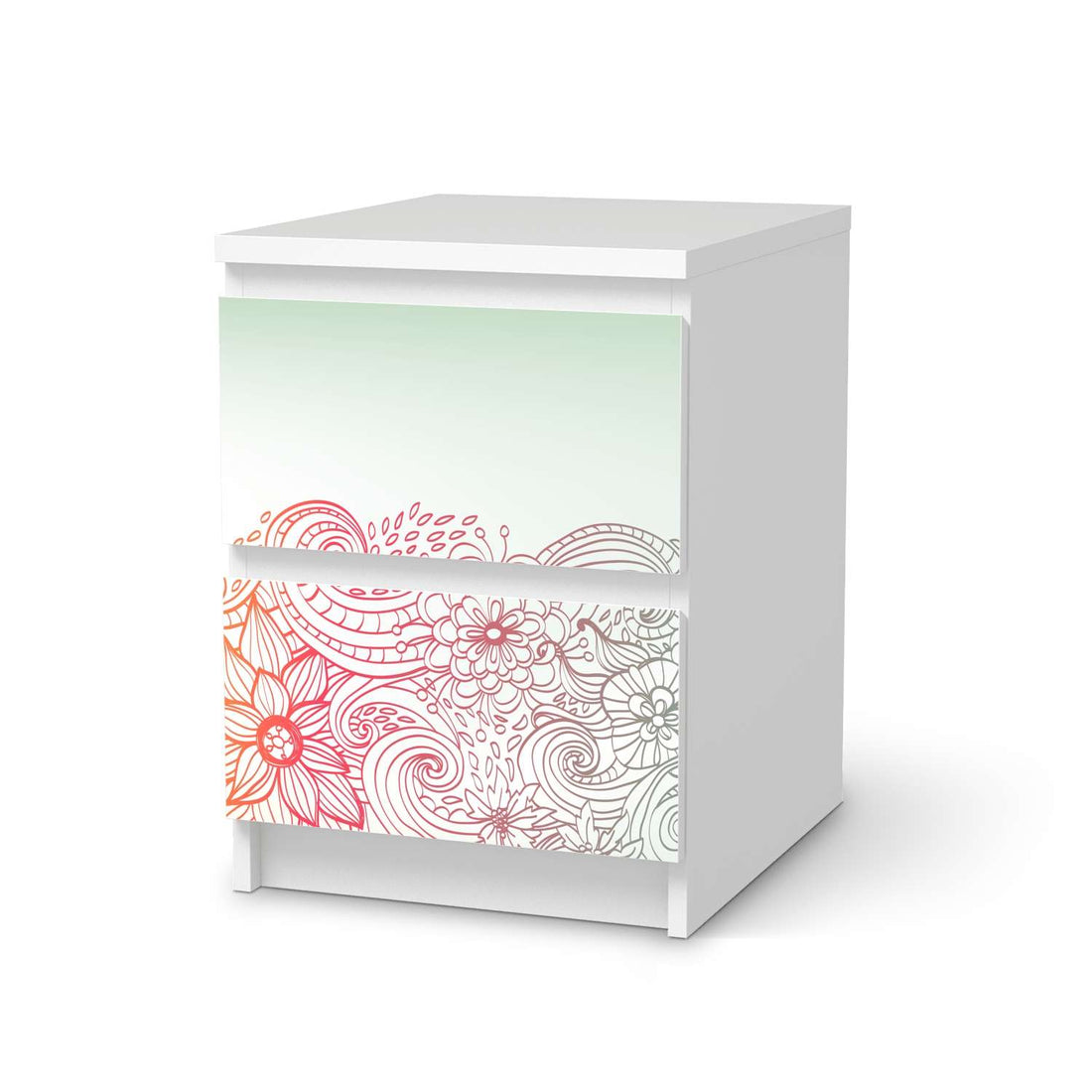 Möbelfolie Floral Doodle - IKEA Malm Kommode 2 Schubladen  - weiss