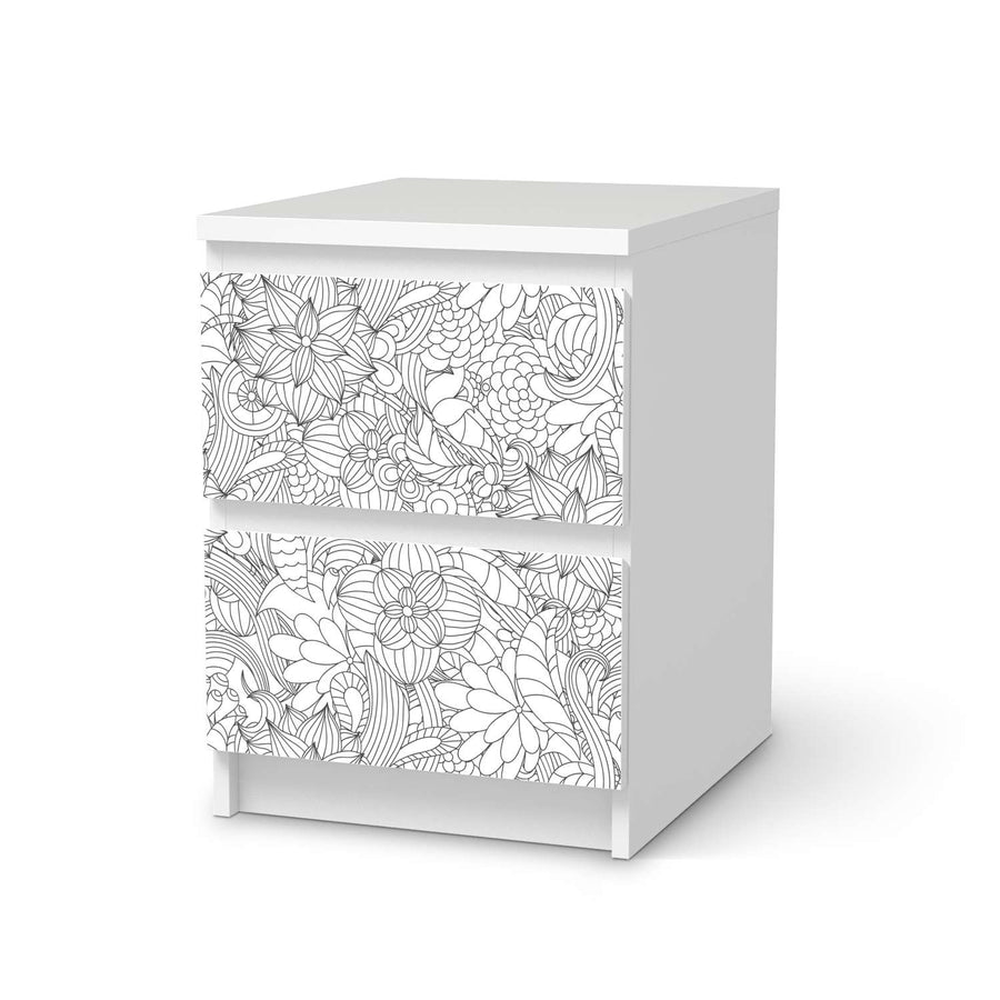 Möbelfolie Flower Lines 2 - IKEA Malm Kommode 2 Schubladen  - weiss