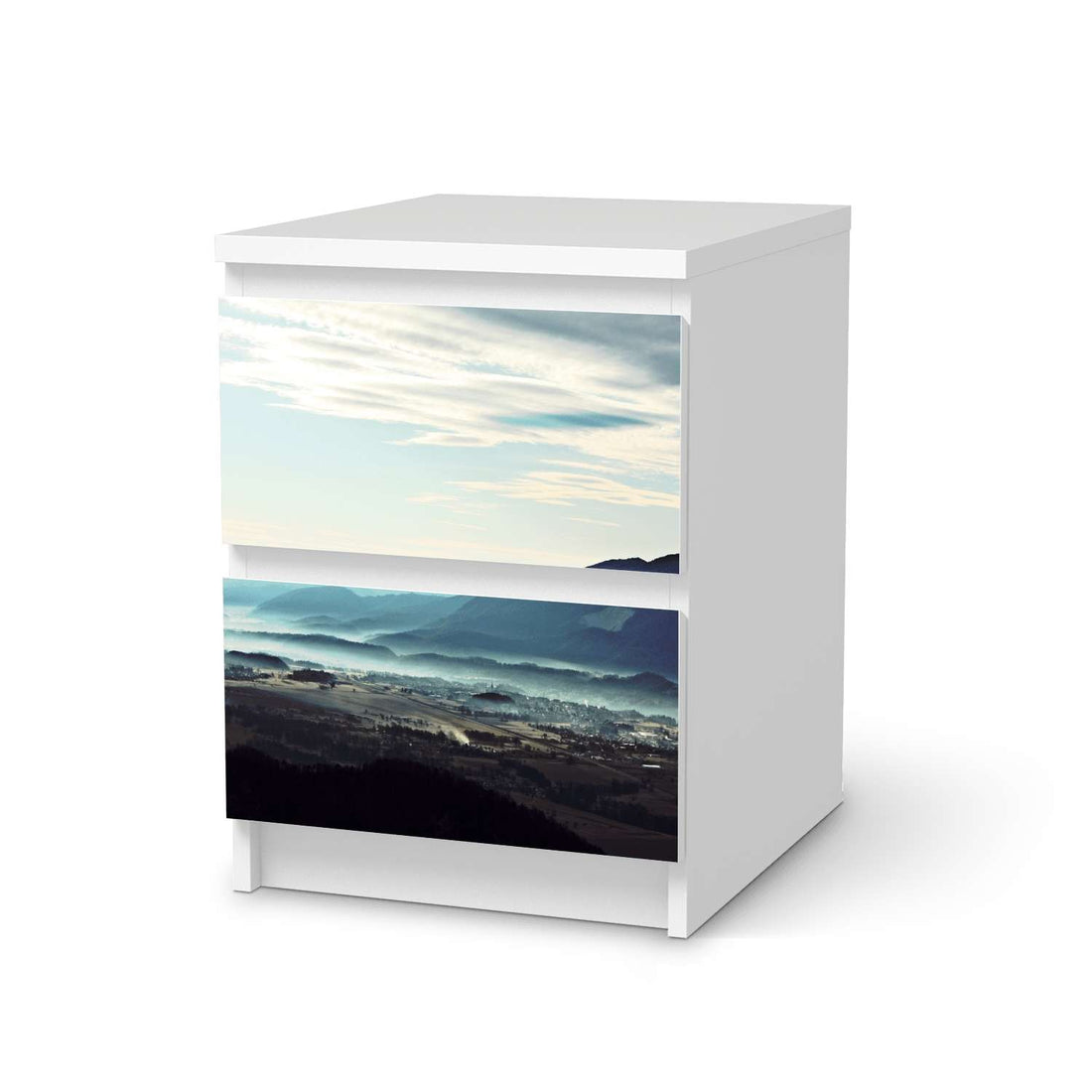 Möbelfolie Fog Village - IKEA Malm Kommode 2 Schubladen  - weiss