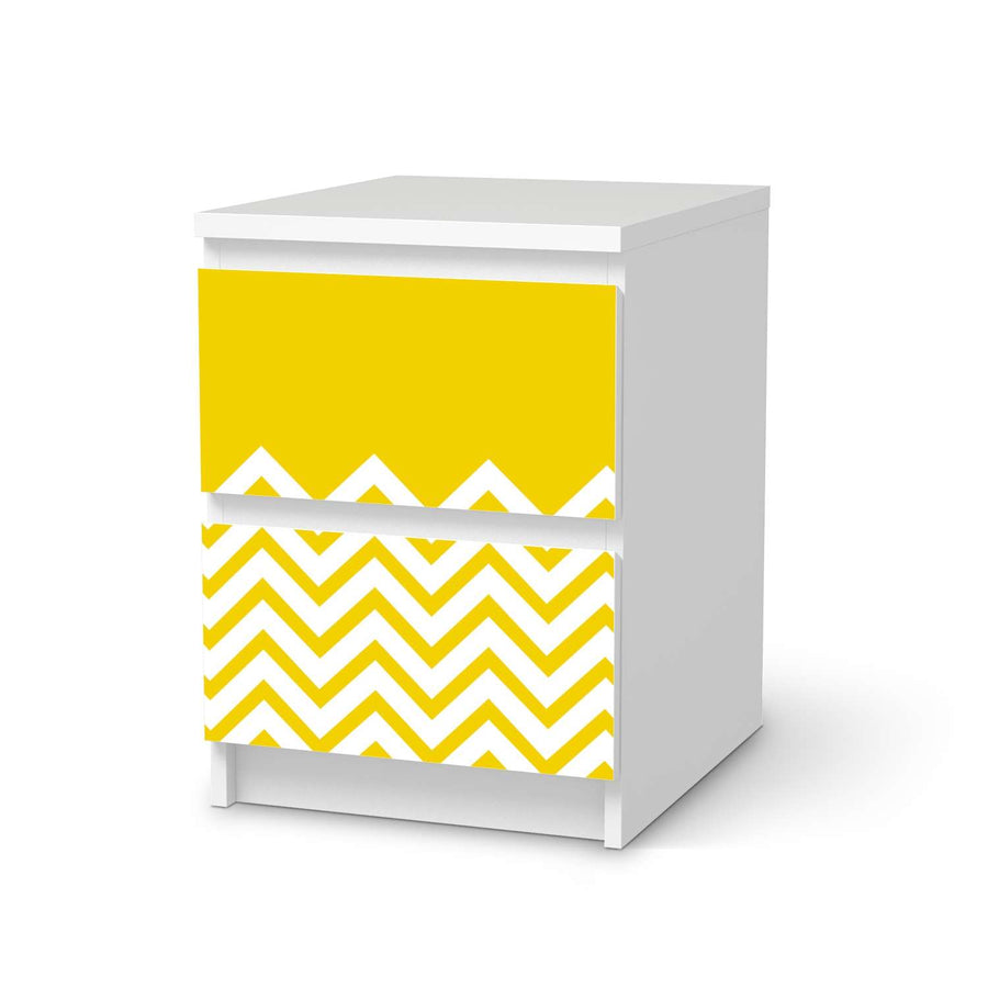 Möbelfolie Gelbe Zacken - IKEA Malm Kommode 2 Schubladen  - weiss