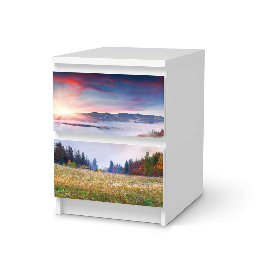 Möbelfolie Herbstwald - IKEA Malm Kommode 2 Schubladen  - weiss