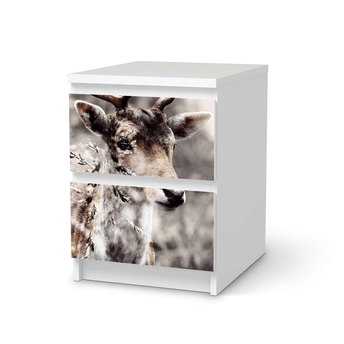 Möbelfolie Hirsch - IKEA Malm Kommode 2 Schubladen  - weiss