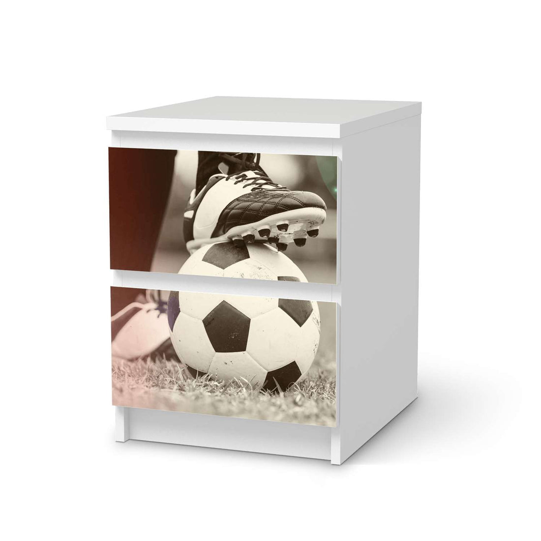 Möbelfolie Kick it - IKEA Malm Kommode 2 Schubladen  - weiss