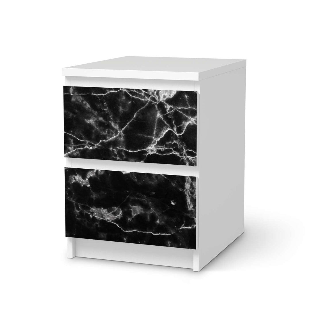 Möbelfolie Marmor schwarz - IKEA Malm Kommode 2 Schubladen  - weiss