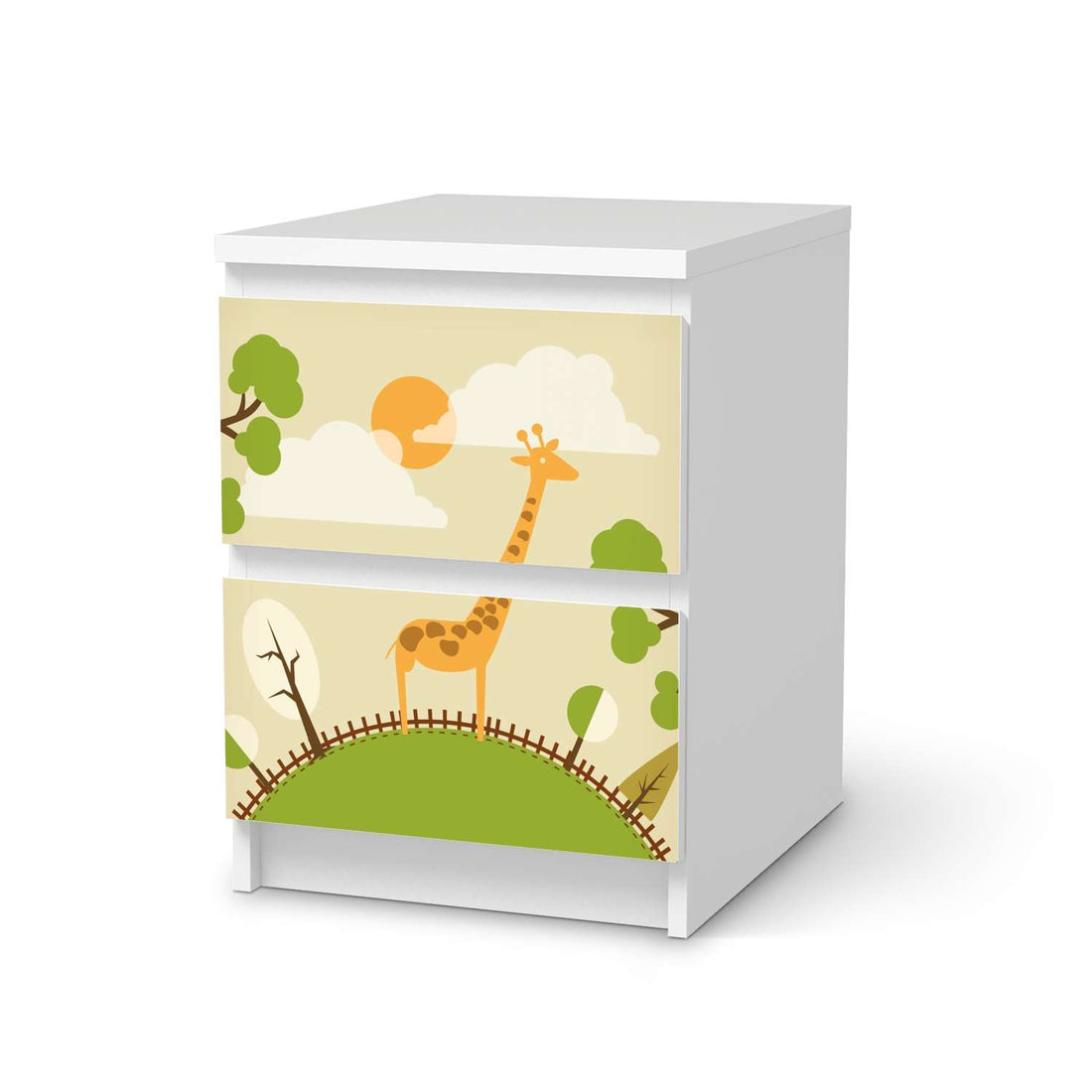 Möbelfolie Mountain Giraffe - IKEA Malm Kommode 2 Schubladen  - weiss