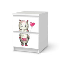 Möbelfolie Nilpferd mit Herz - IKEA Malm Kommode 2 Schubladen  - weiss