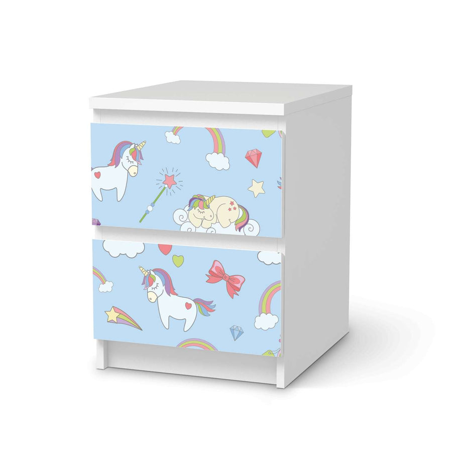 Möbelfolie Rainbow Unicorn - IKEA Malm Kommode 2 Schubladen  - weiss