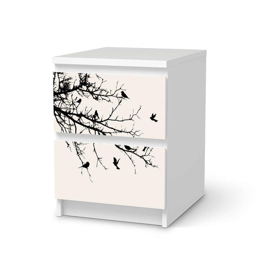 Möbelfolie Tree and Birds 1 - IKEA Malm Kommode 2 Schubladen  - weiss