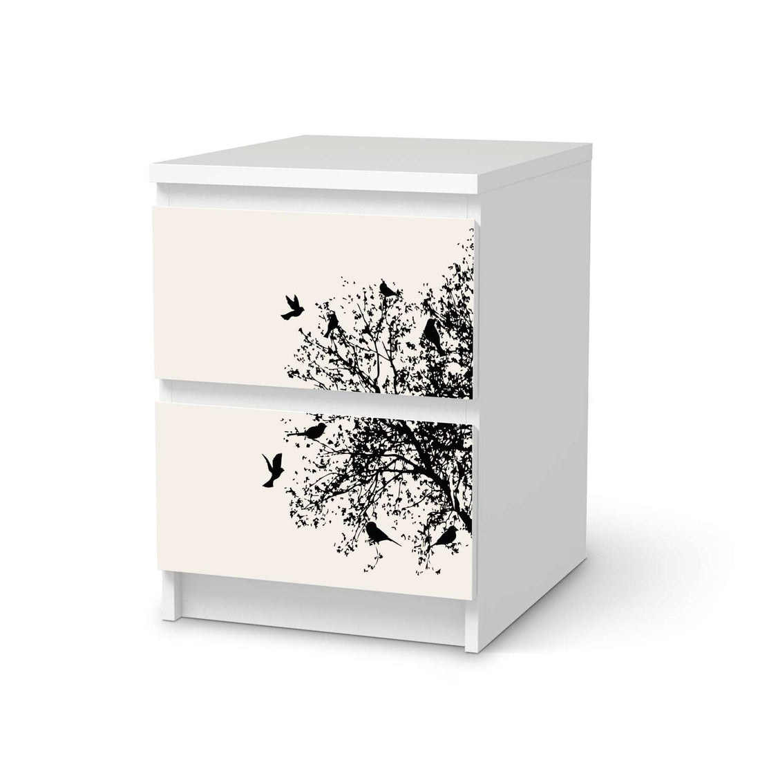 Möbelfolie Tree and Birds 2 - IKEA Malm Kommode 2 Schubladen  - weiss