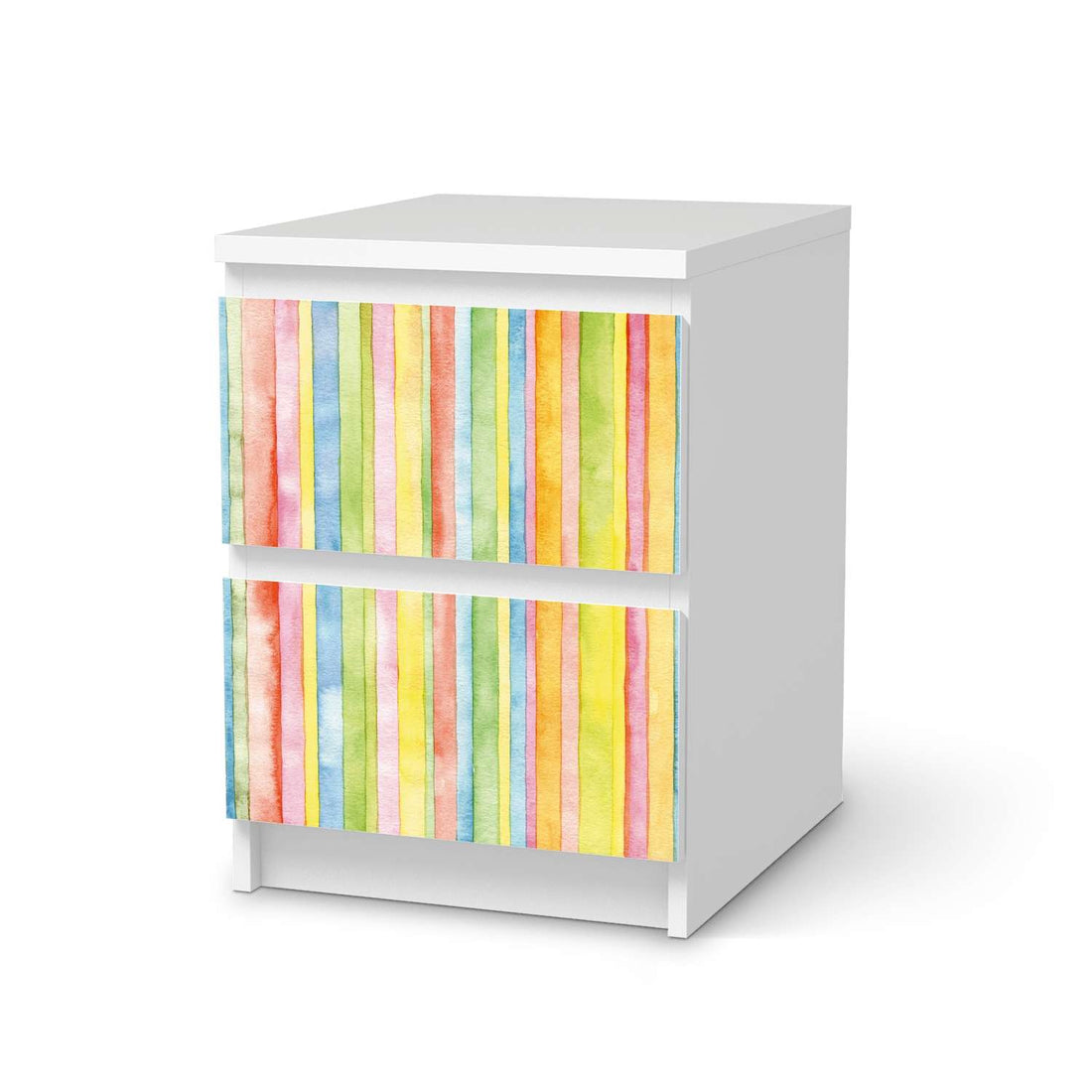 Möbelfolie Watercolor Stripes - IKEA Malm Kommode 2 Schubladen  - weiss