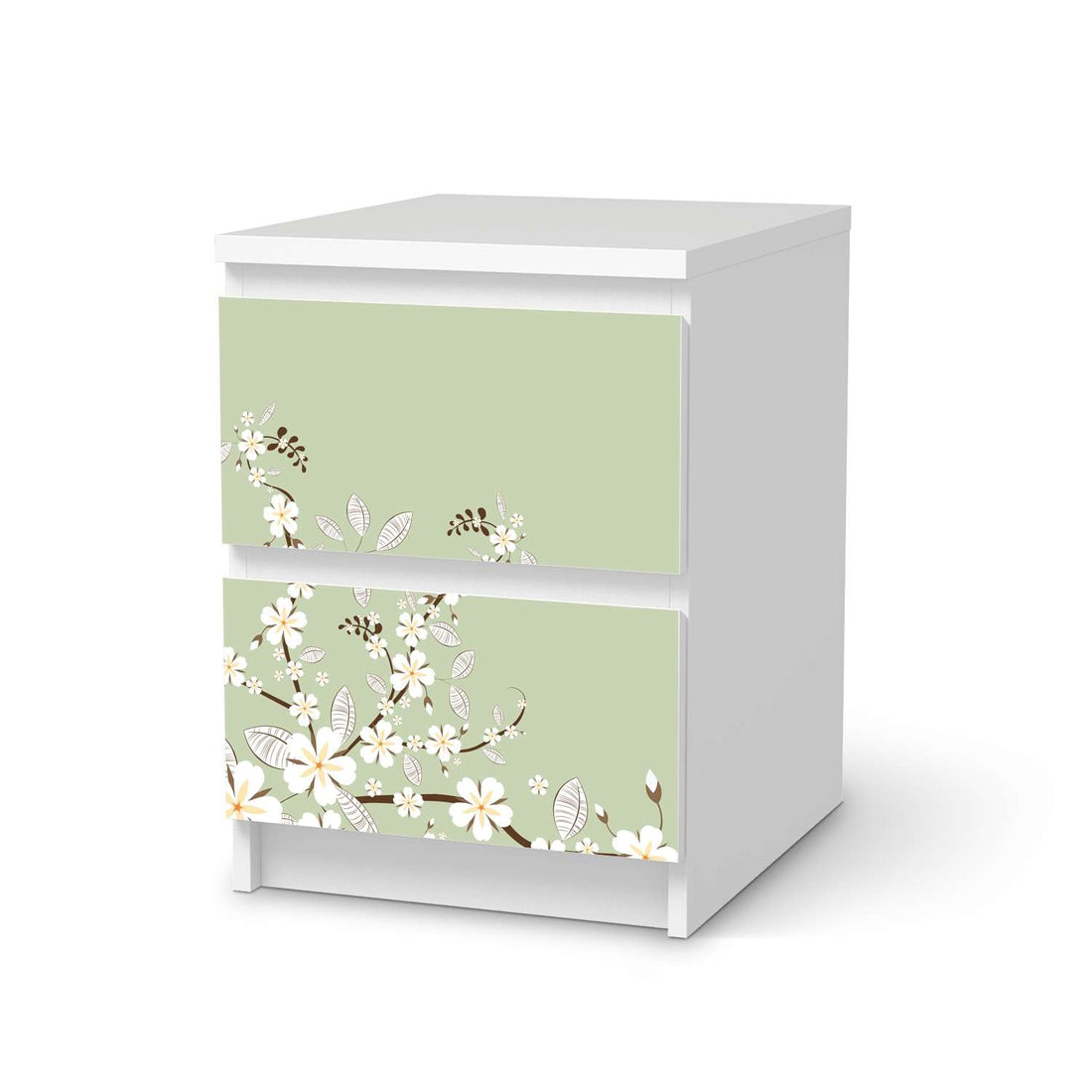 Möbelfolie White Blossoms - IKEA Malm Kommode 2 Schubladen  - weiss