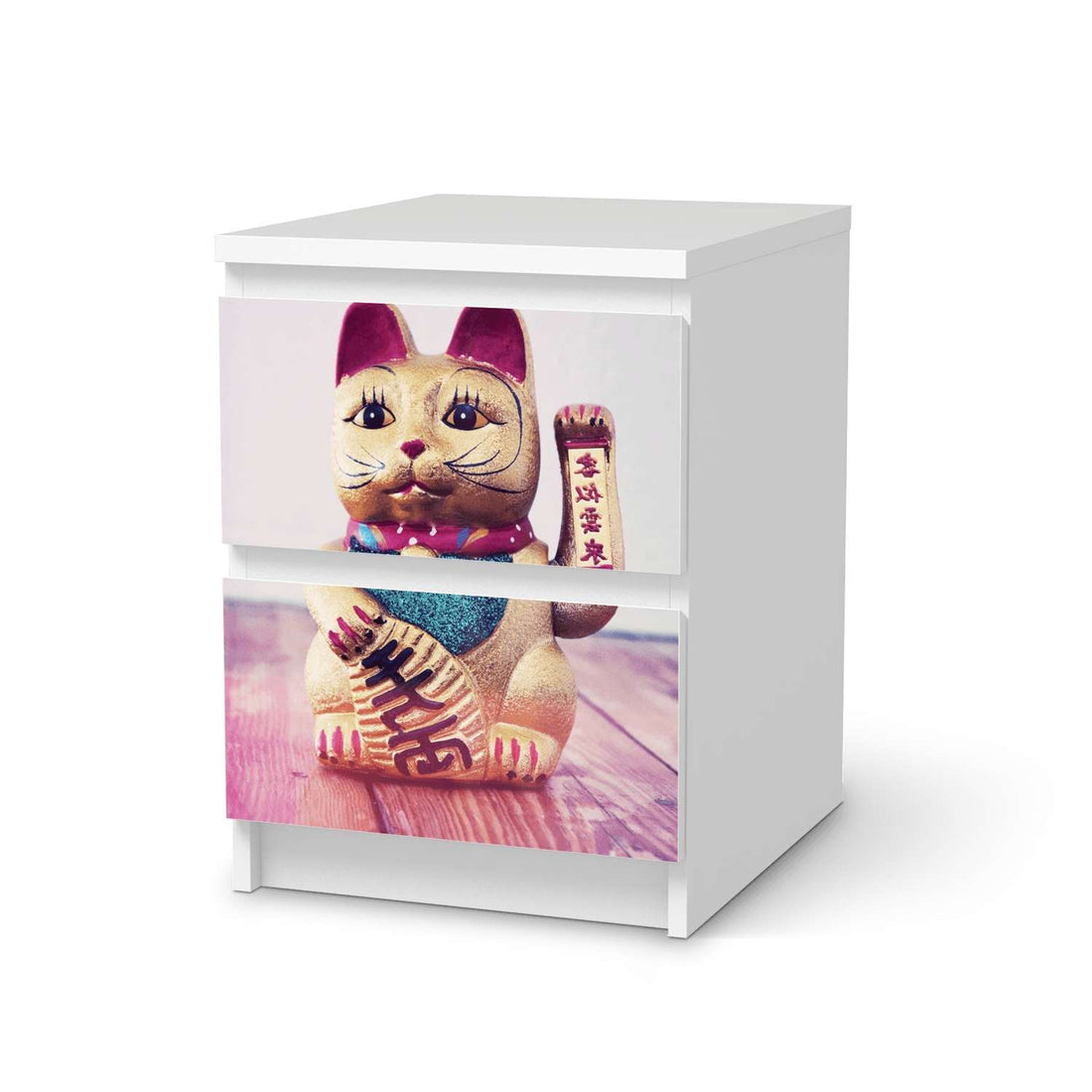 Möbelfolie Winkekatze - IKEA Malm Kommode 2 Schubladen  - weiss