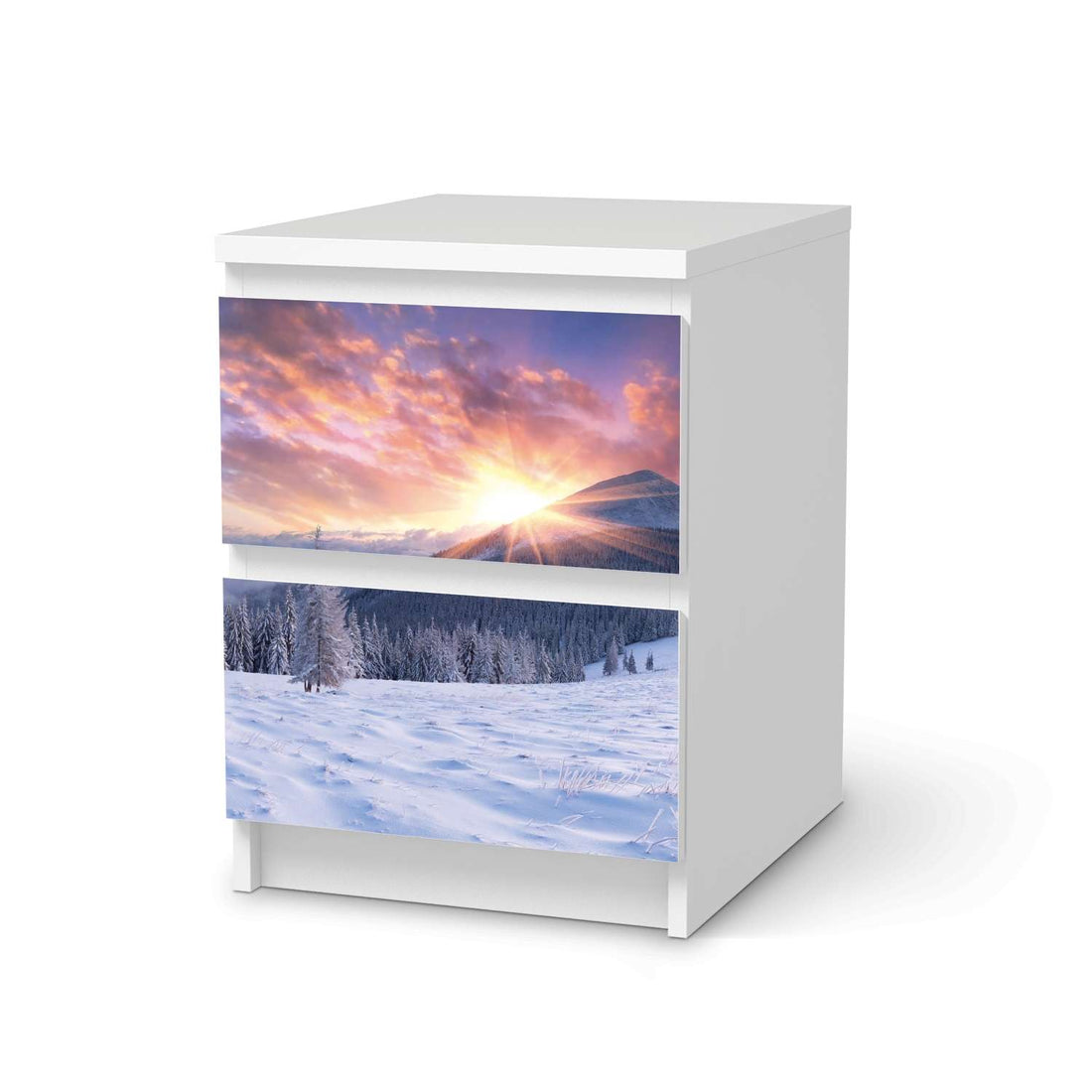 Möbelfolie Zauberhafte Winterlandschaft - IKEA Malm Kommode 2 Schubladen  - weiss