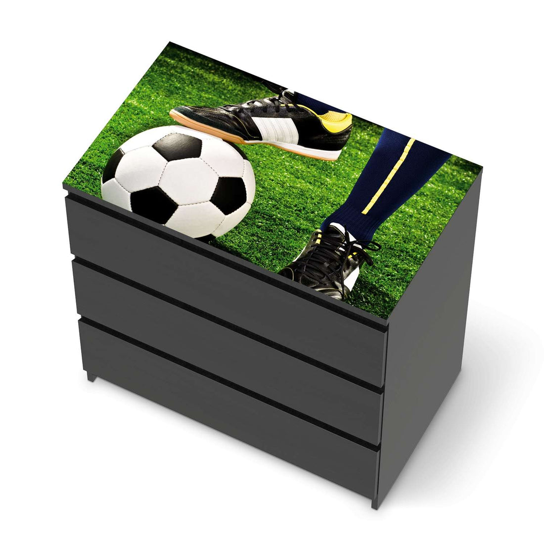 Möbelfolie Fussballstar - IKEA Malm Kommode 3 Schubladen [oben] - schwarz