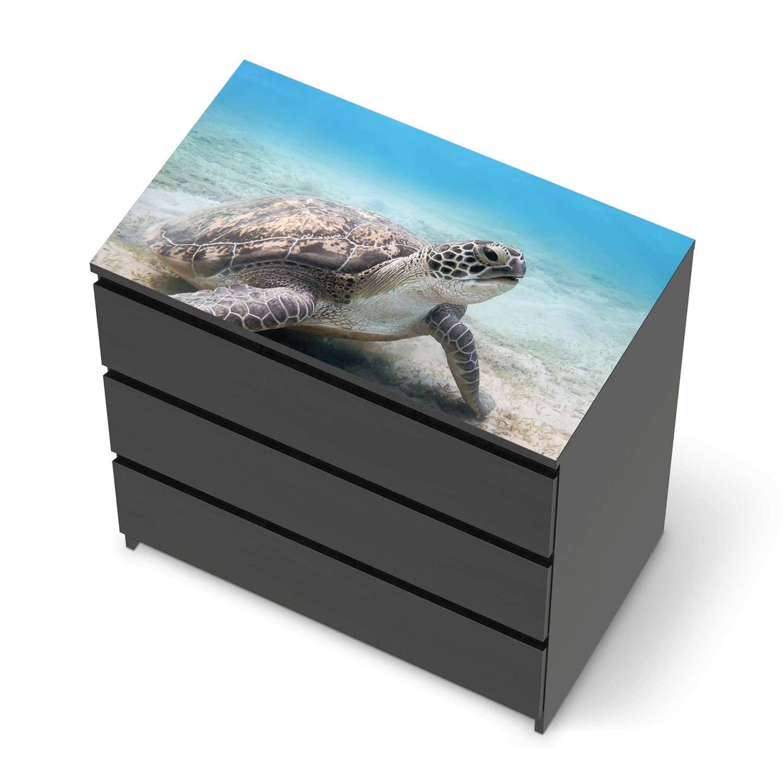 Möbelfolie Green Sea Turtle - IKEA Malm Kommode 3 Schubladen [oben] - schwarz