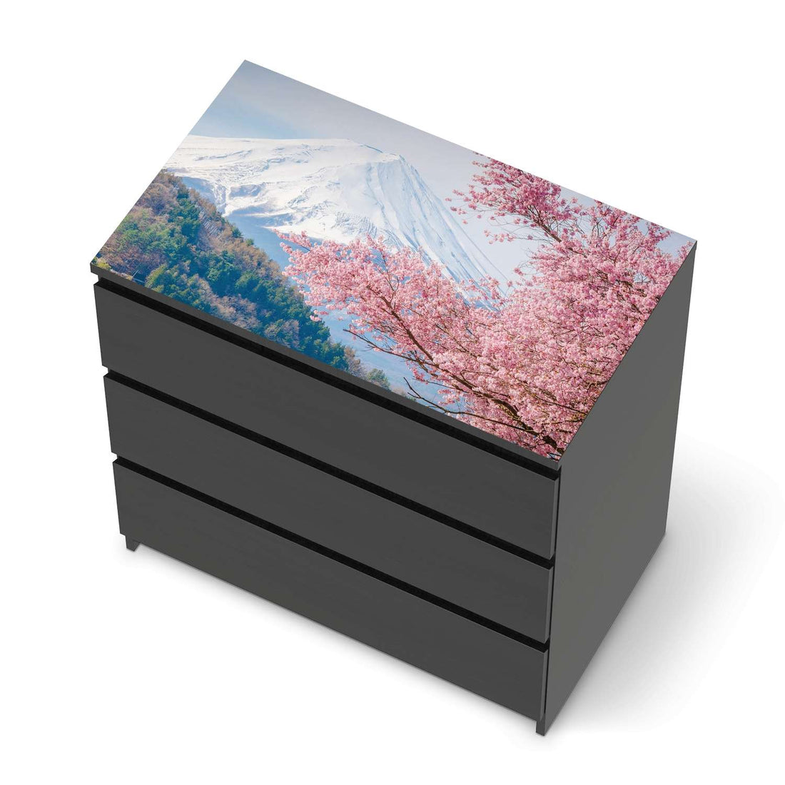 Möbelfolie Mount Fuji - IKEA Malm Kommode 3 Schubladen [oben] - schwarz