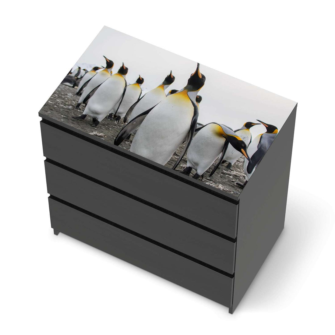 Möbelfolie Penguin Family - IKEA Malm Kommode 3 Schubladen [oben] - schwarz