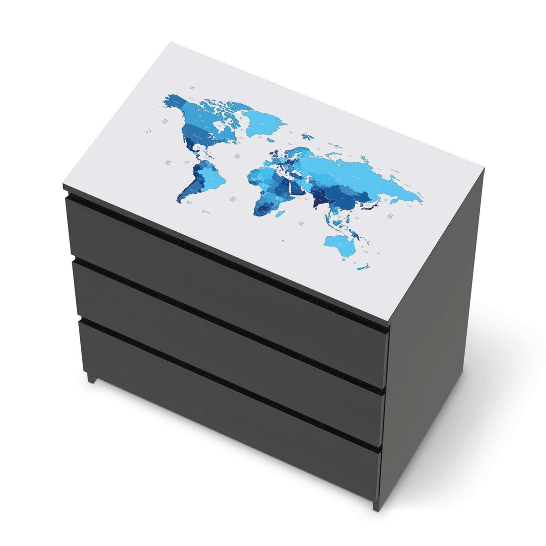 Möbelfolie Politische Weltkarte - IKEA Malm Kommode 3 Schubladen [oben] - schwarz